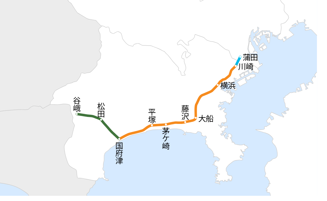 蒲田駅から谷峨駅へ JRルート